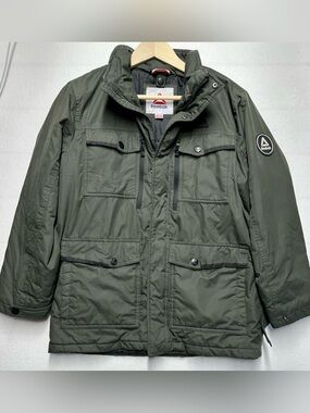 Reebok Boys 14/16 Winter Jacket – Green Utility Coat, Multiple Pockets (No Hood)